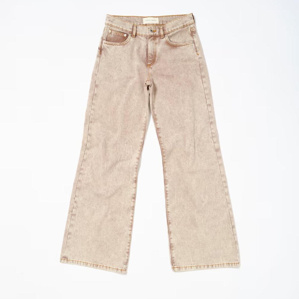 Wide Leg High-Rise Jeans in Taupe - Women's Flared Denim - Picture 2 of 6